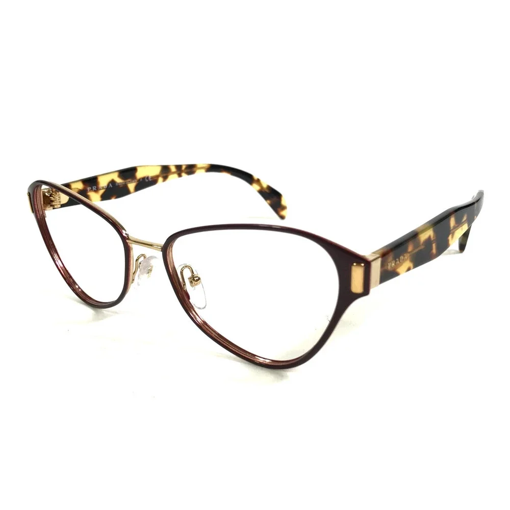 Prada Eyeglasses Frames VPR58U TY7-1O1 Brown Tortoise Cat Eye Wire Rim 53-17-140